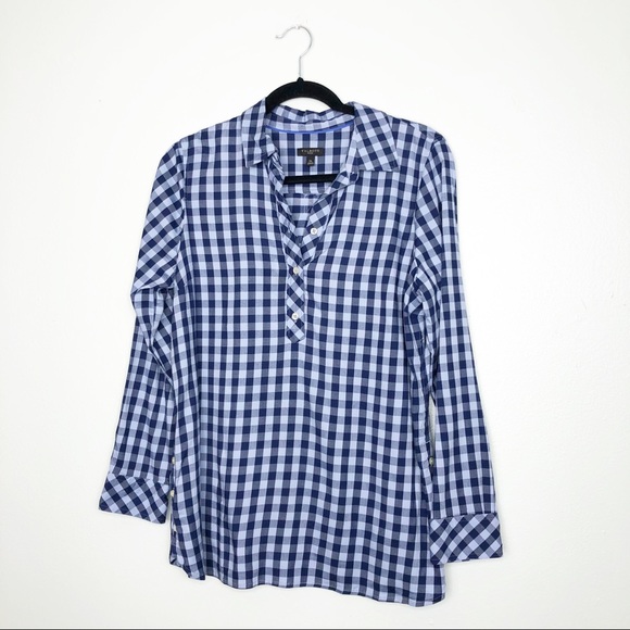 Talbots Gingham Popover Tunic Button Side Blouse - Picture 2 of 16